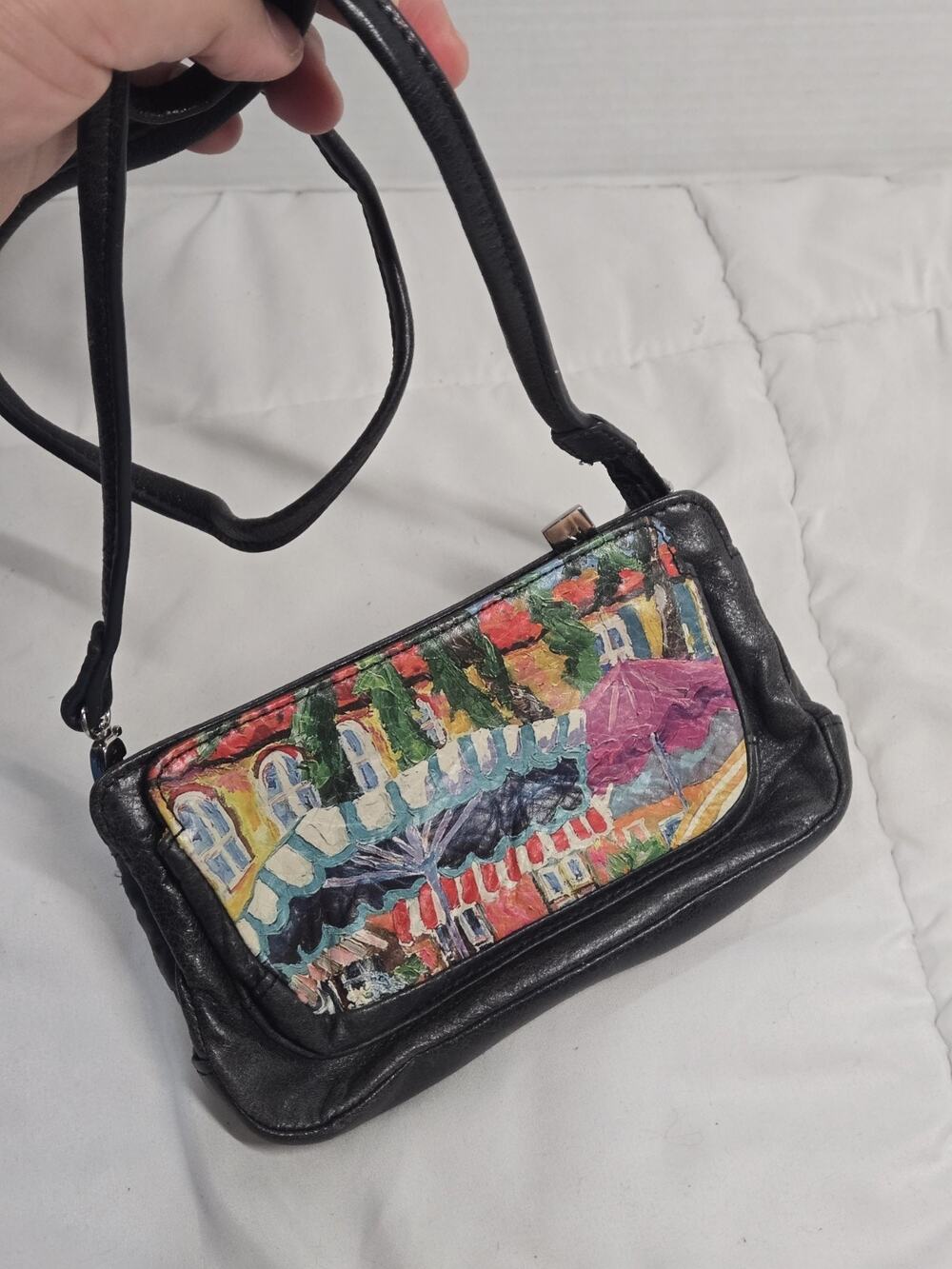Icon Los Angeles Multicolor Painted Art Small Handbag Zip Crossbody Boho Retro